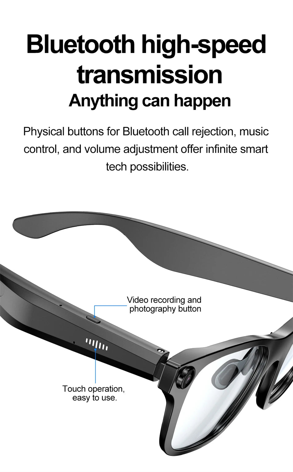 New AI Smart Glasses 500W Camera 1080P Video Smart Glasses with Camera Bluetooth Glasses Anti-Blue Light Glasses Everyday Wear