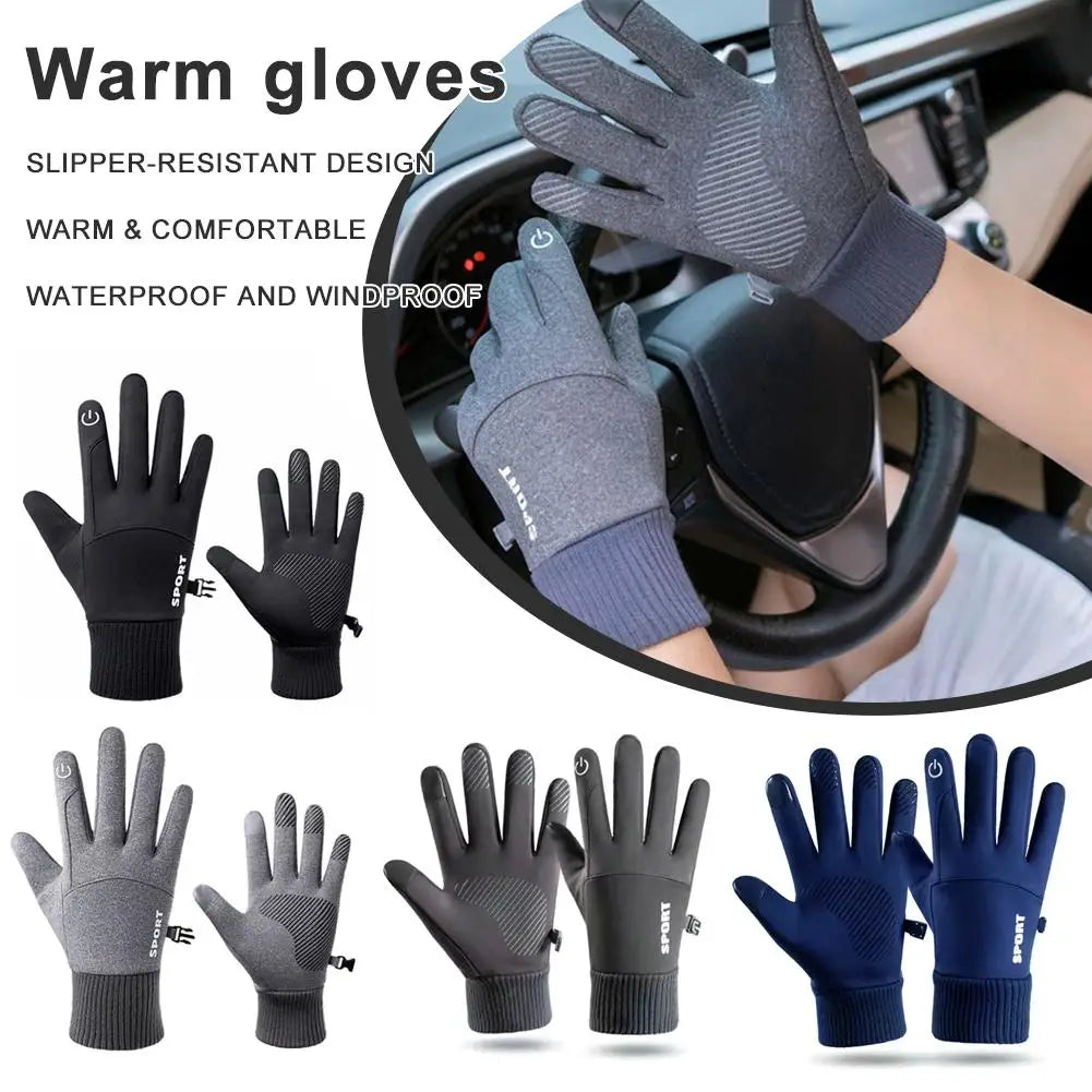 1 Pair Waterproof Winter Gloves Thermal Fleece Lining Windproof Anti Slip Touchscreen For Cycling Skiing Hiking Outdoor Sports