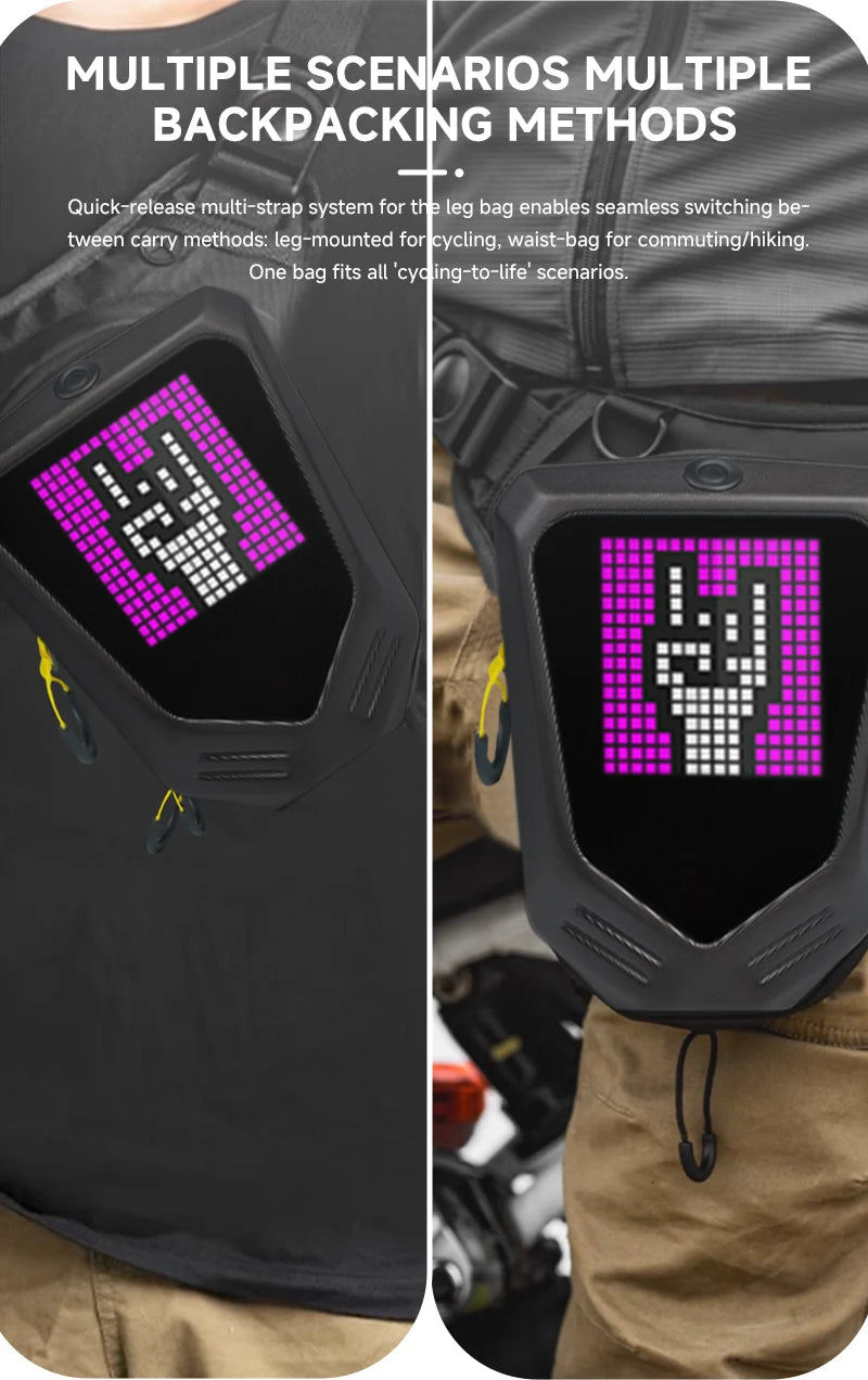 Motorcycle Bicycle Leg Side Bag LED DIY Smart APP Display Backpack Outdoor Casual Waist Bag Bike Mobile Phone Purse Hip Bum Pack