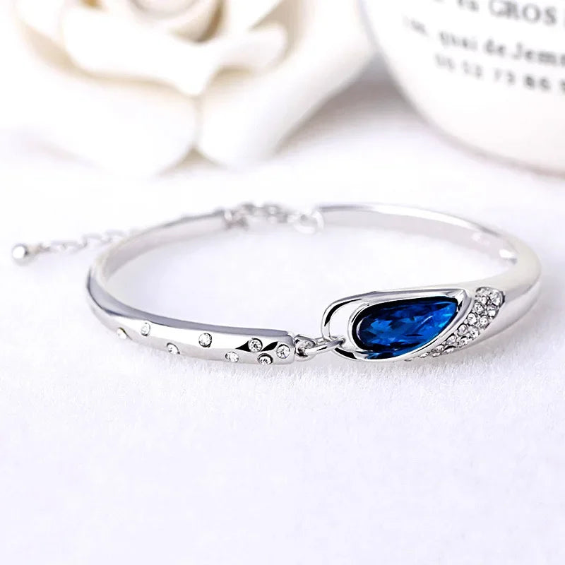 Lihong S925 Sterling Silver Bracelet Blue Crystal Bracelet for Women Jewelry Gift