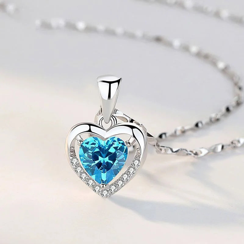 Natural Blue Topaz 925 Sterling Silver Gemstone Romantic Heart Pendant Necklace for Women Fine Jewelry Collares de Prata