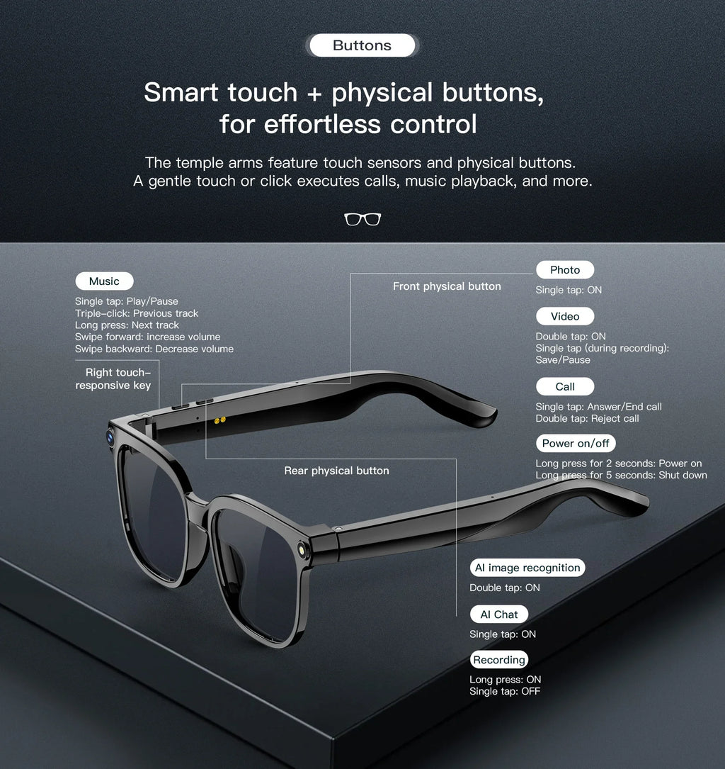 2026 AI Smart Glasses with 8MP Camera Video Recording 100+ Languages Translation Bluetooth Call Music Play Sunglasses Men Women