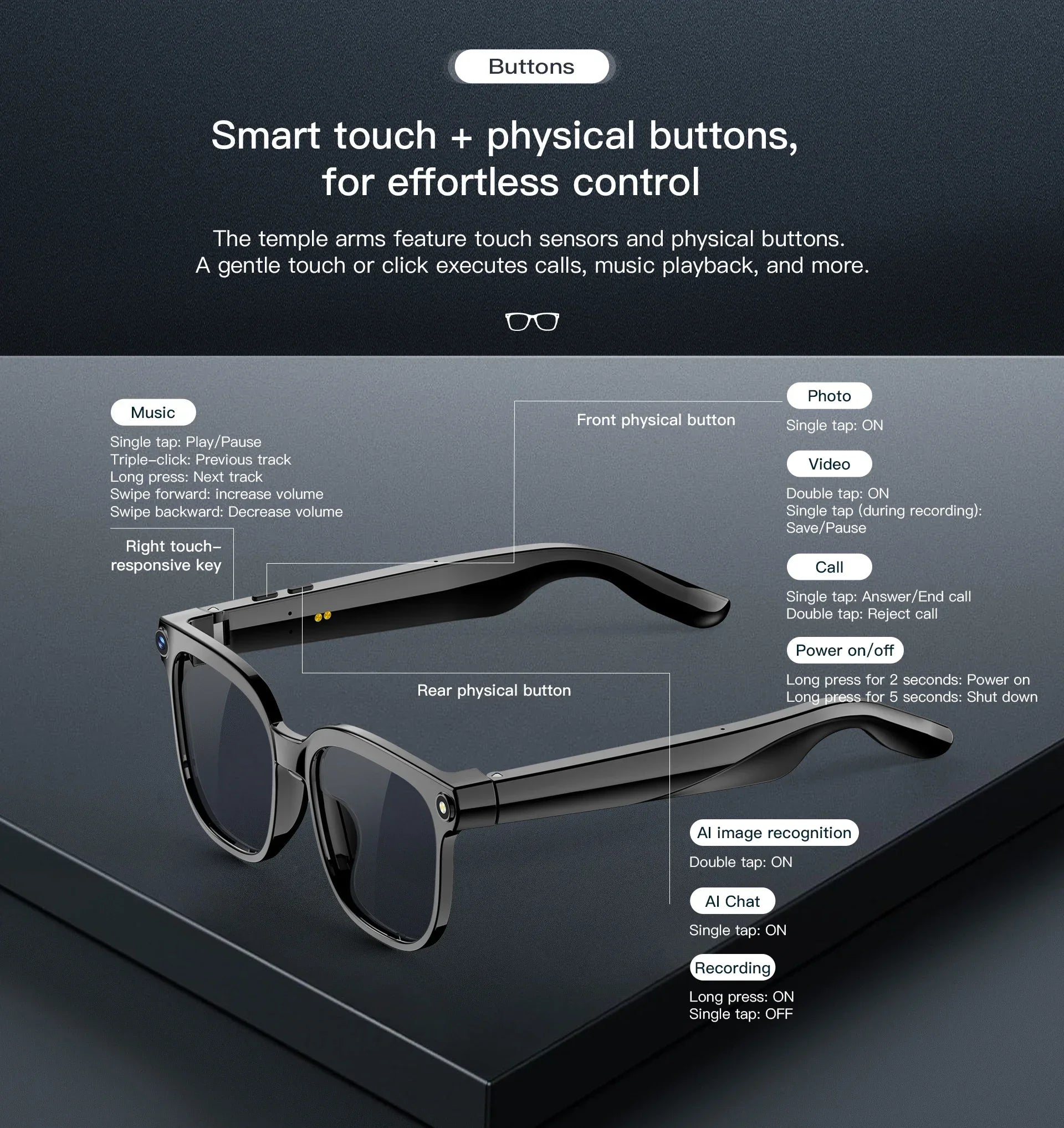 2026 AI Smart Glasses with 8MP Camera Video Recording 100+ Languages Translation Bluetooth Call Music Play Sunglasses Men Women
