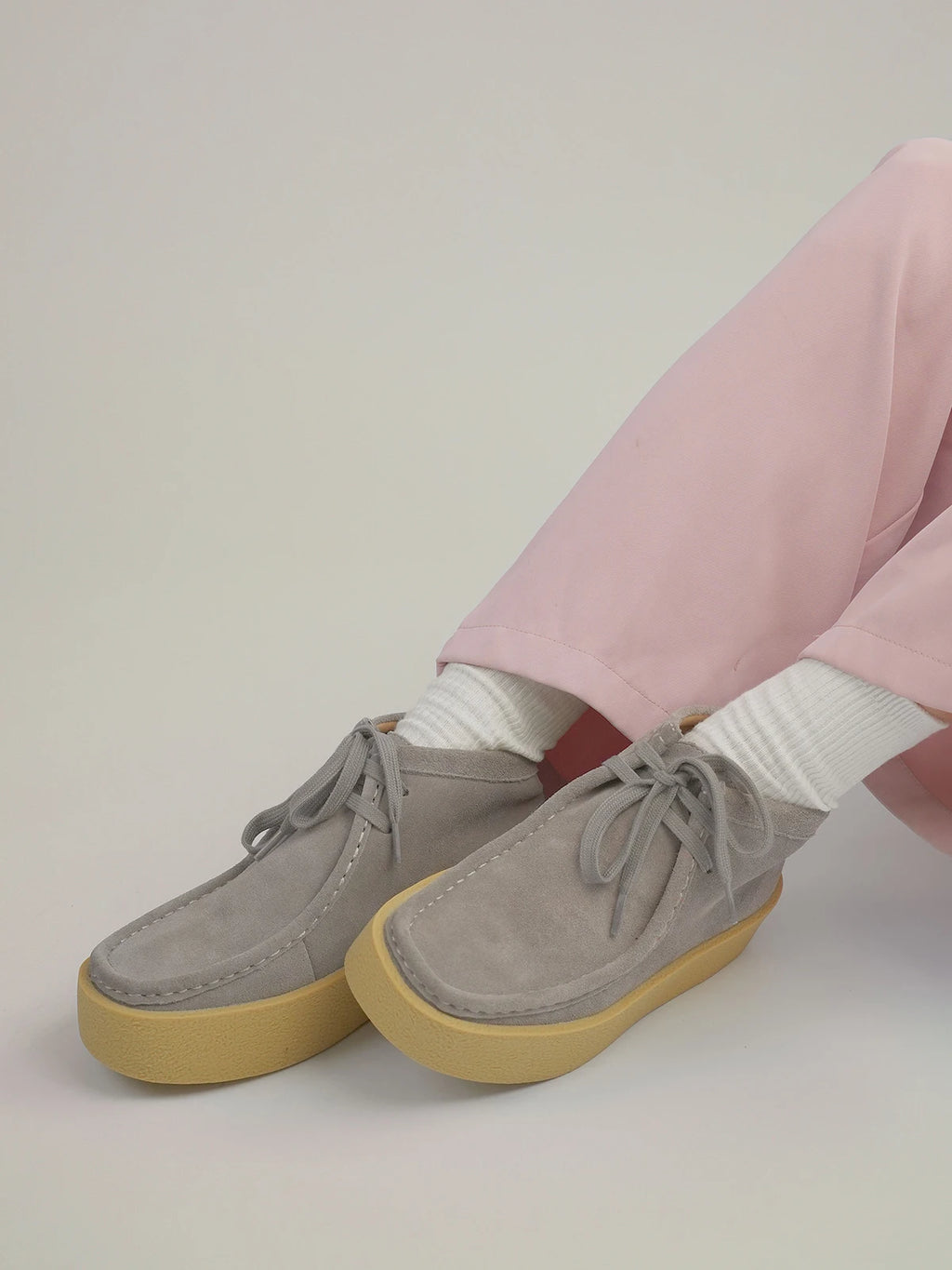 Smile Circle Wallabee Cup Cow Suede Leather Shoes Women Lace up Ankle Boots Thick Bottom Comfortable Flat Casual Sho