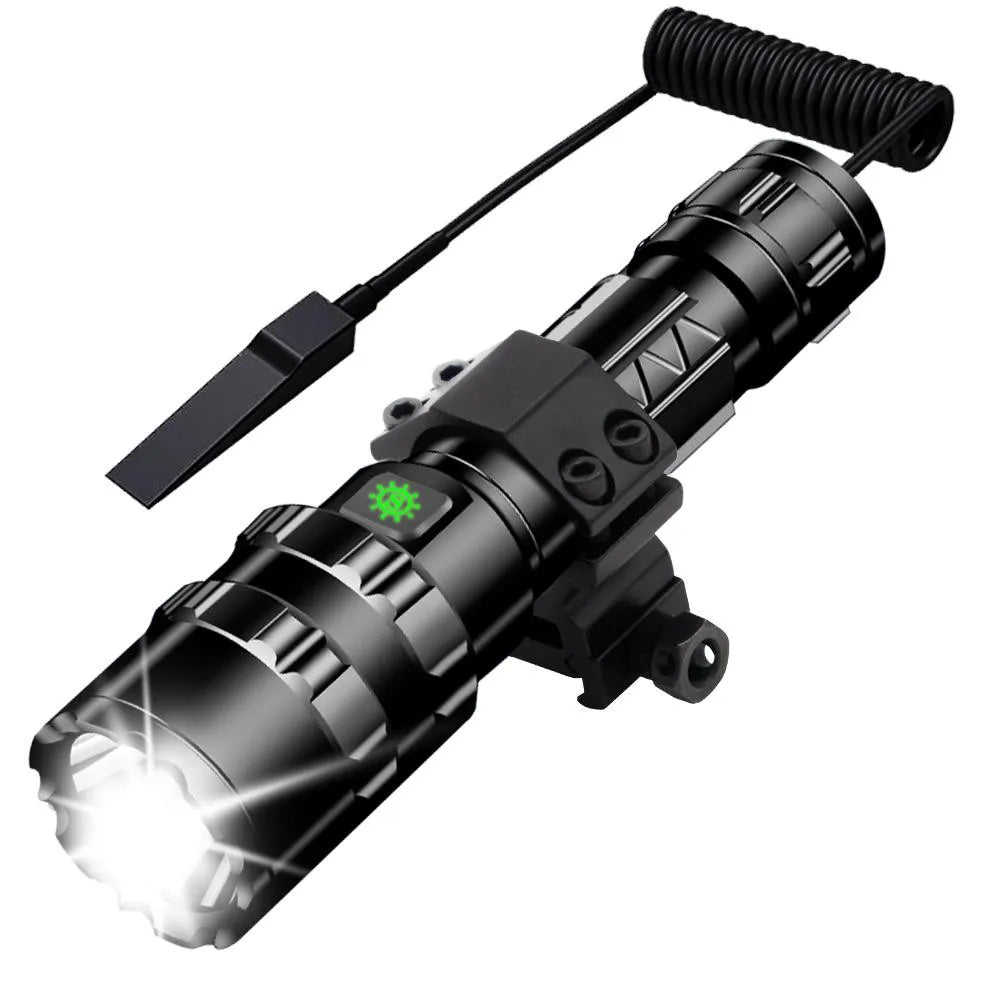 LED Tactical Hunting Flashlight USB Rechargeable Waterproof Torch Lamp Professional Shooting Night Scout Lights Set