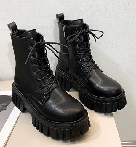 Winter Boots Female 2025 New British Womens Shoes Thick Bottom Mid-calf Single Boots Thick Heeled Casual Ankle Boots for Women