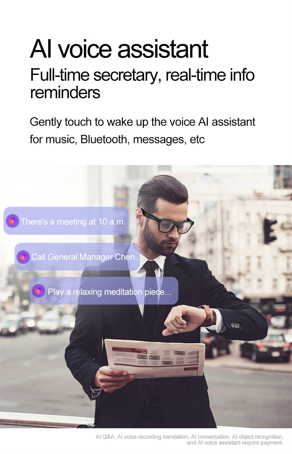 New AI Smart Glasses 500W Camera 1080P Video Smart Glasses with Camera Bluetooth Glasses Anti-Blue Light Glasses Everyday Wear