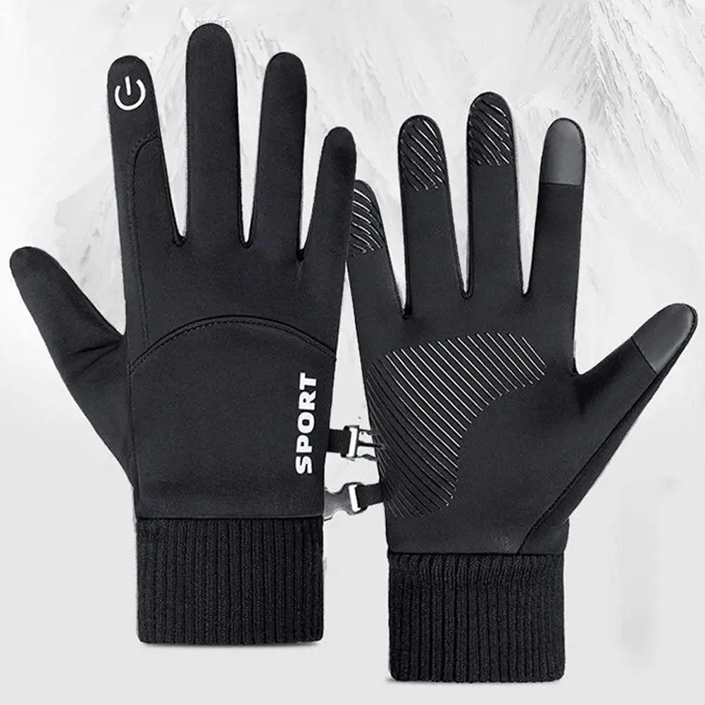 1 Pair Waterproof Winter Gloves Thermal Fleece Lining Windproof Anti Slip Touchscreen For Cycling Skiing Hiking Outdoor Sports