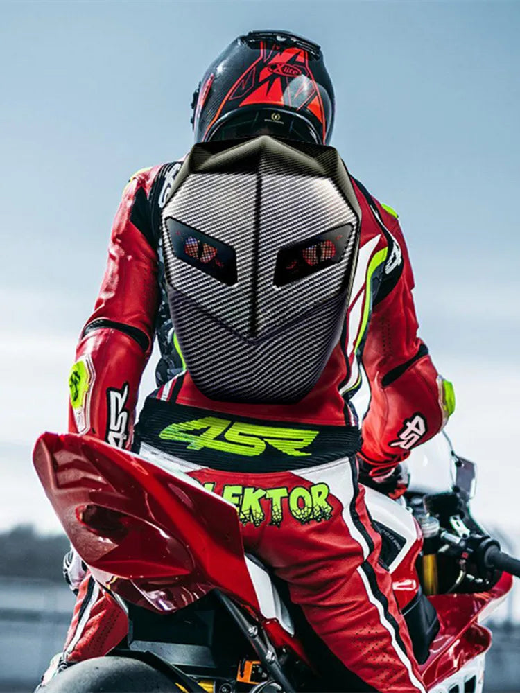 Rider Motorcycle LED Backpacks Light Bluetooth Carbon Fiber School Bags Hardshell Motorcycle Riding Full Helmet Backpack Rugzak
