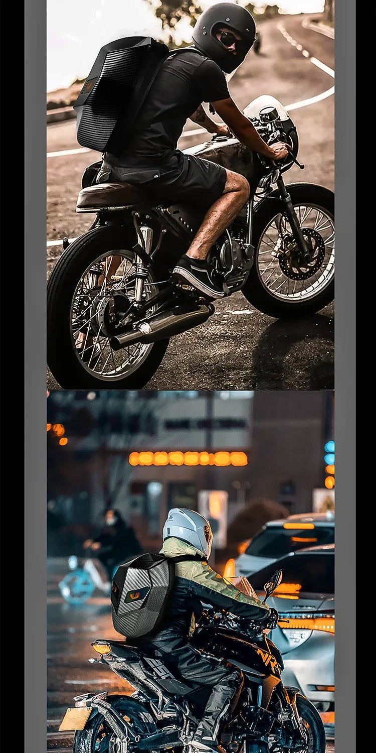 Rider Motorcycle LED Backpacks Light Bluetooth Carbon Fiber School Bags Hardshell Motorcycle Riding Full Helmet Backpack Rugzak