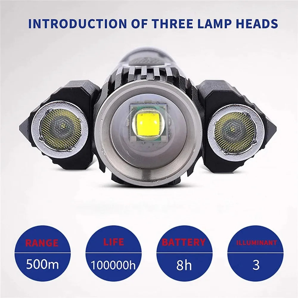 Tactical Flashlight 13000 Lumens 360' Adjustable USB Rechargeable Torch 18650 Hand Lamp Zoomable Bicycle Light Best For Camping