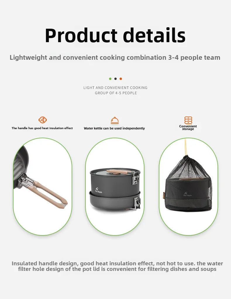 Outdoor Camping Cooker Pot Set Camping Meal Cooking Hot Pot Portable Equipment Kettle Single Pot