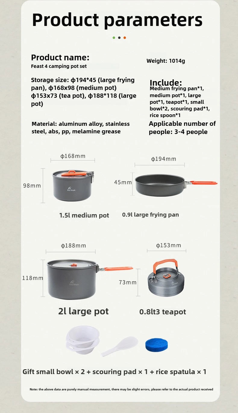 Outdoor Camping Cooker Pot Set Camping Meal Cooking Hot Pot Portable Equipment Kettle Single Pot