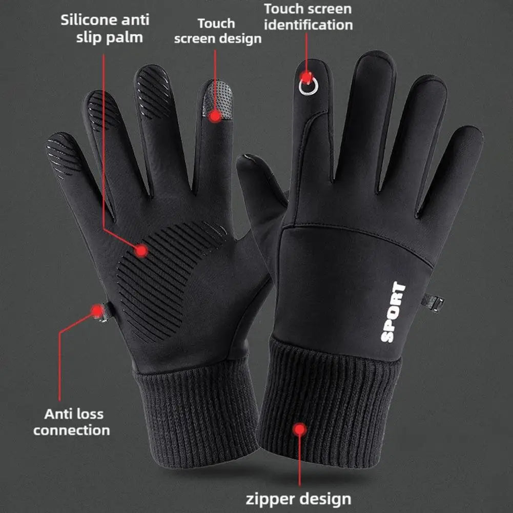 1 Pair Waterproof Winter Gloves Thermal Fleece Lining Windproof Anti Slip Touchscreen For Cycling Skiing Hiking Outdoor Sports