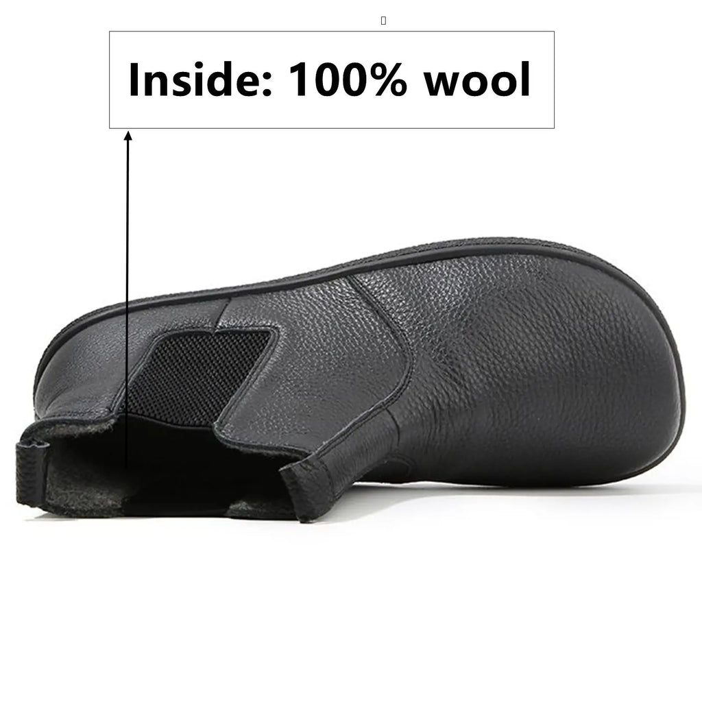 Barefoot Leather Boots With Wool Linning Inside For Women  man Zero Drop Wider Toes Box