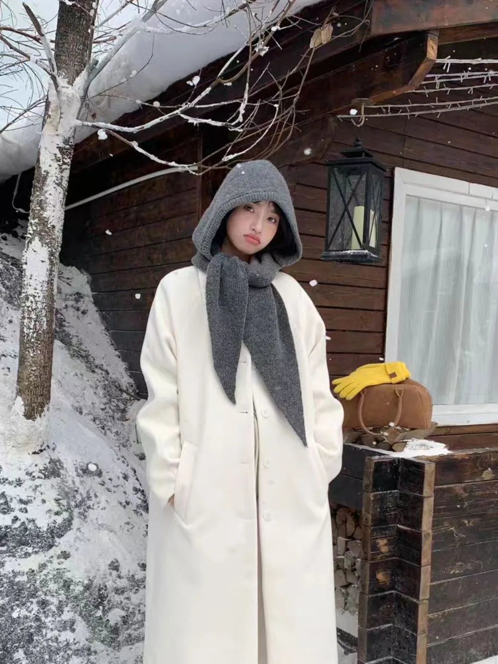Knitted Winter Balaclava One-Piece Hooded Hat Ear Protection Cap Winter Accessories Thickened Neck Collar Unisex Wear