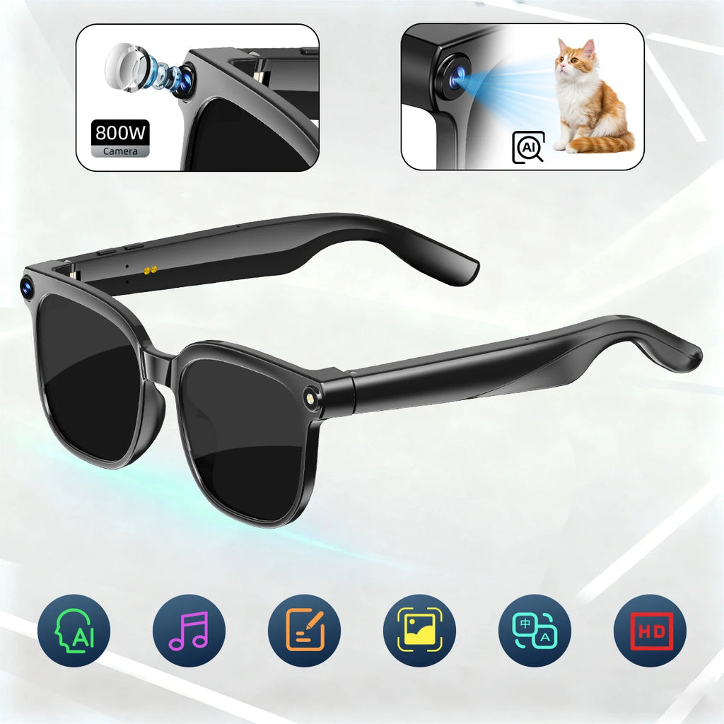 AI Smart Glasses 8MP Camera Video Recording ChatGPT Music Play Headphone Bluetooth Men Women Gifts Fashionable Glasses  2025
