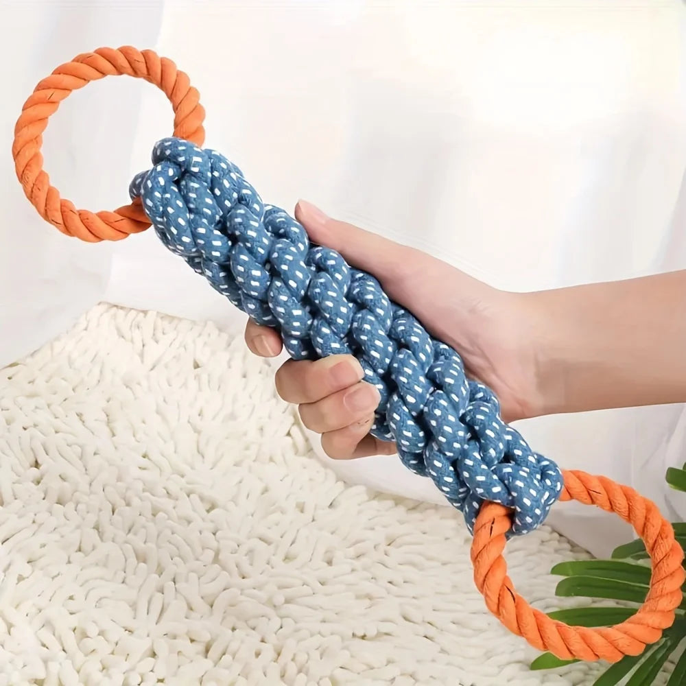 Durable Double-Ring Cotton Blend Dog Rope Toy - Bite-Resistant, Interactive Tug Play for Medium To Large Breeds Sturdy