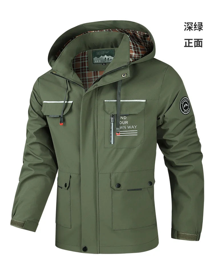 Fashion Men's Casual Windbreaker Jackets Hooded Jacket Man Waterproof Outdoor Soft Shell Winter Coat Clothing Warm Fleece Thick