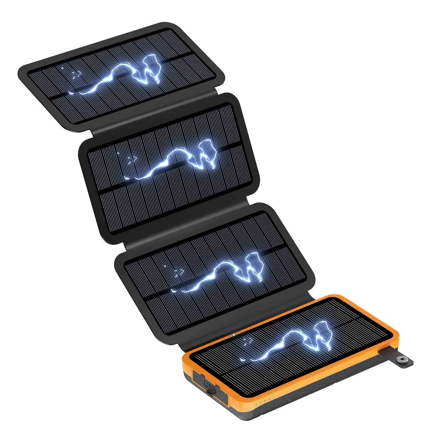 Portable 25000mAh Solar Power Bank Folding Solar Power Bank with 4 Solar Panels External Battery LED Light Powerbank