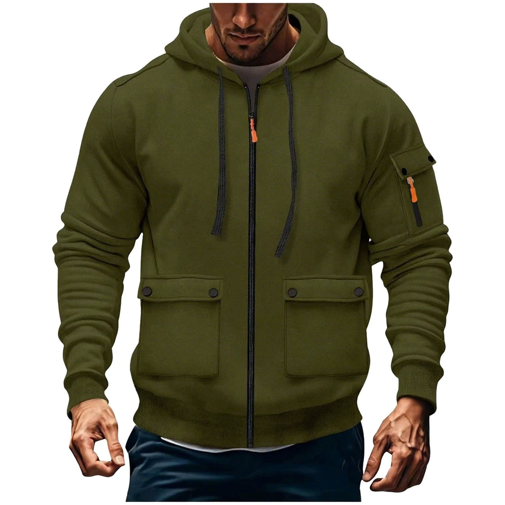 Zipper Hoodies 2025 Autumn Winter Men's New Long Sleeve Hooded Sweatshirt Fashion pocket decoration Male Fleece Outfit sports