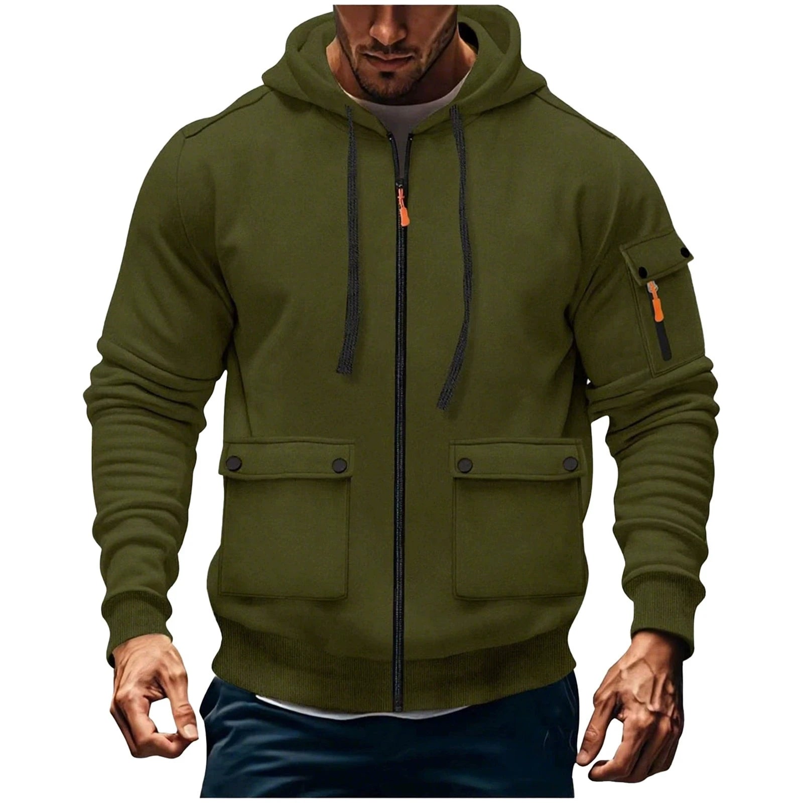 Zipper Hoodies 2025 Autumn Winter Men's New Long Sleeve Hooded Sweatshirt Fashion pocket decoration Male Fleece Outfit sports