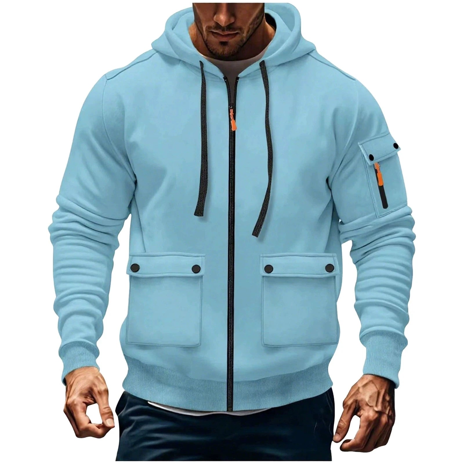 Zipper Hoodies 2025 Autumn Winter Men's New Long Sleeve Hooded Sweatshirt Fashion pocket decoration Male Fleece Outfit sports
