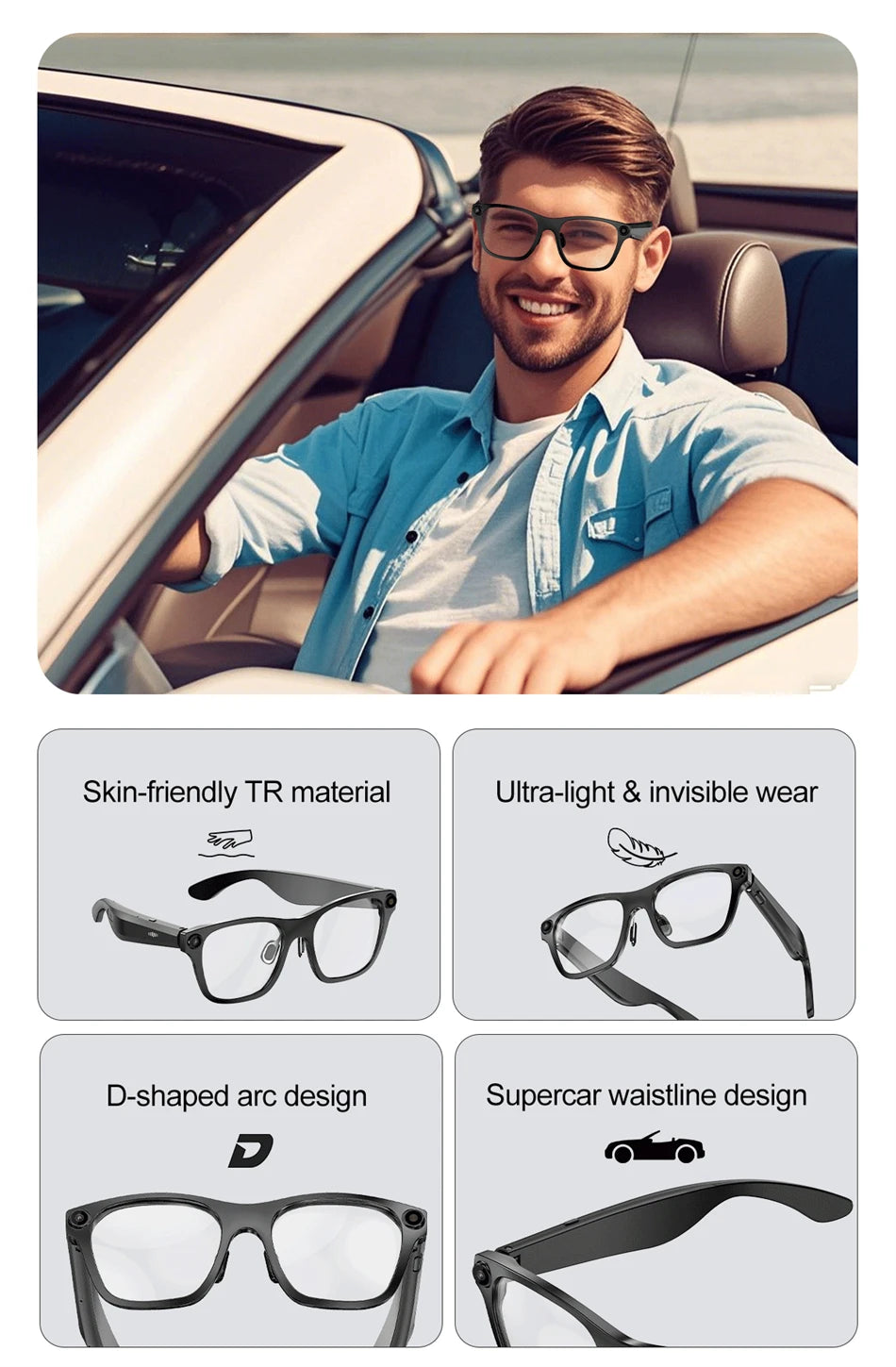 New AI Smart Glasses 500W Camera 1080P Video Smart Glasses with Camera Bluetooth Glasses Anti-Blue Light Glasses Everyday Wear