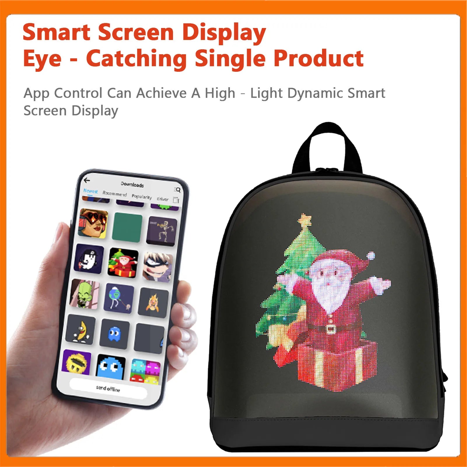 LED Backpack Smart Screen Outdoor Travel Bag with BT App Control and High-Clear Display DIY for Entertainment Display