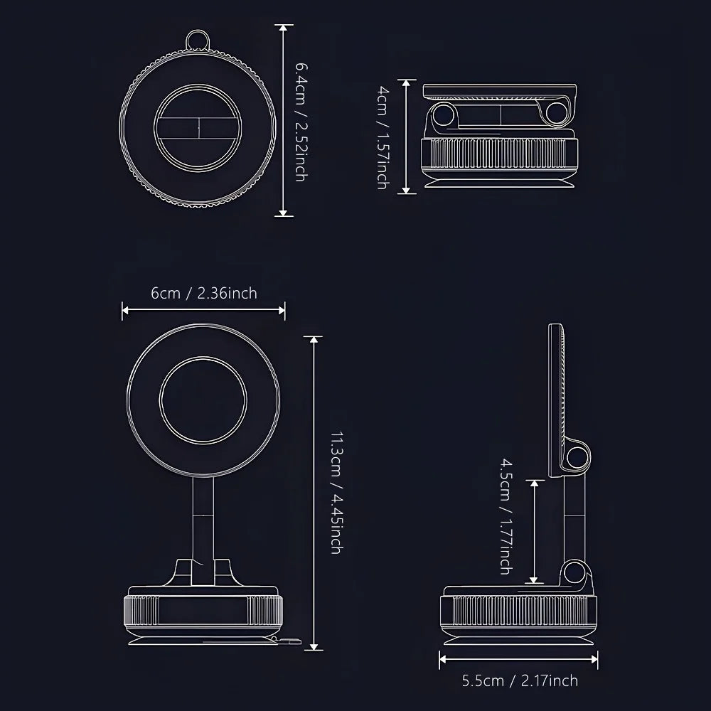 K007 Strong Magnetic Car Phone Holder Foldable Design 360° Adjustable Vacuum Mount for Car/Desk/Bathroom/Universal Use