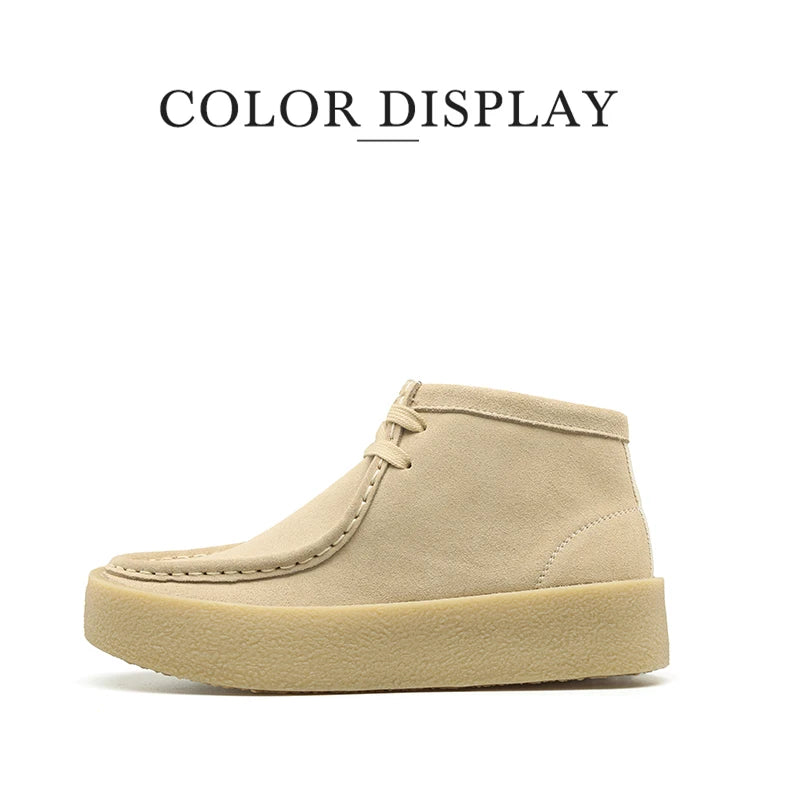 Smile Circle Wallabee Cup Cow Suede Leather Shoes Women Lace up Ankle Boots Thick Bottom Comfortable Flat Casual Sho