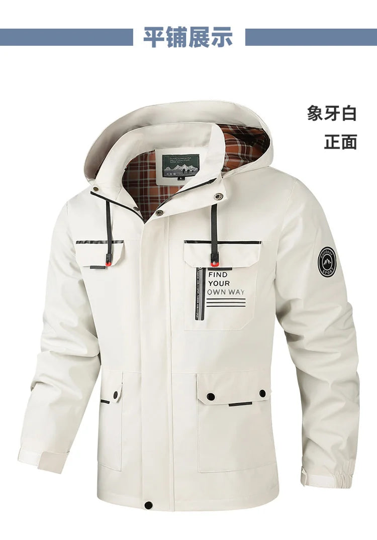 Fashion Men's Casual Windbreaker Jackets Hooded Jacket Man Waterproof Outdoor Soft Shell Winter Coat Clothing Warm Fleece Thick