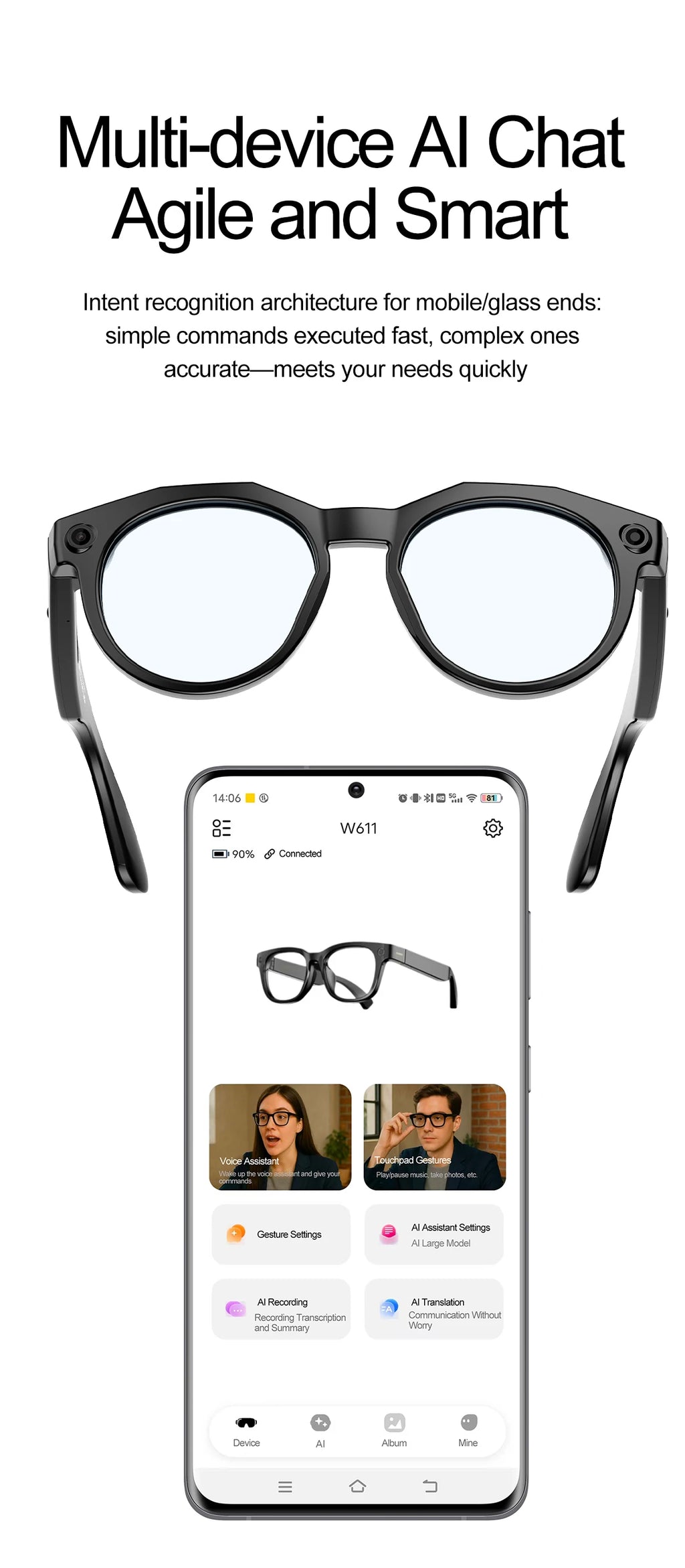 2025 AI Smart Glasses with 8MP Camera Video Recording Translation Sunglasses Bluetooth Call IP66 Waterproof AI Glasses Men Women