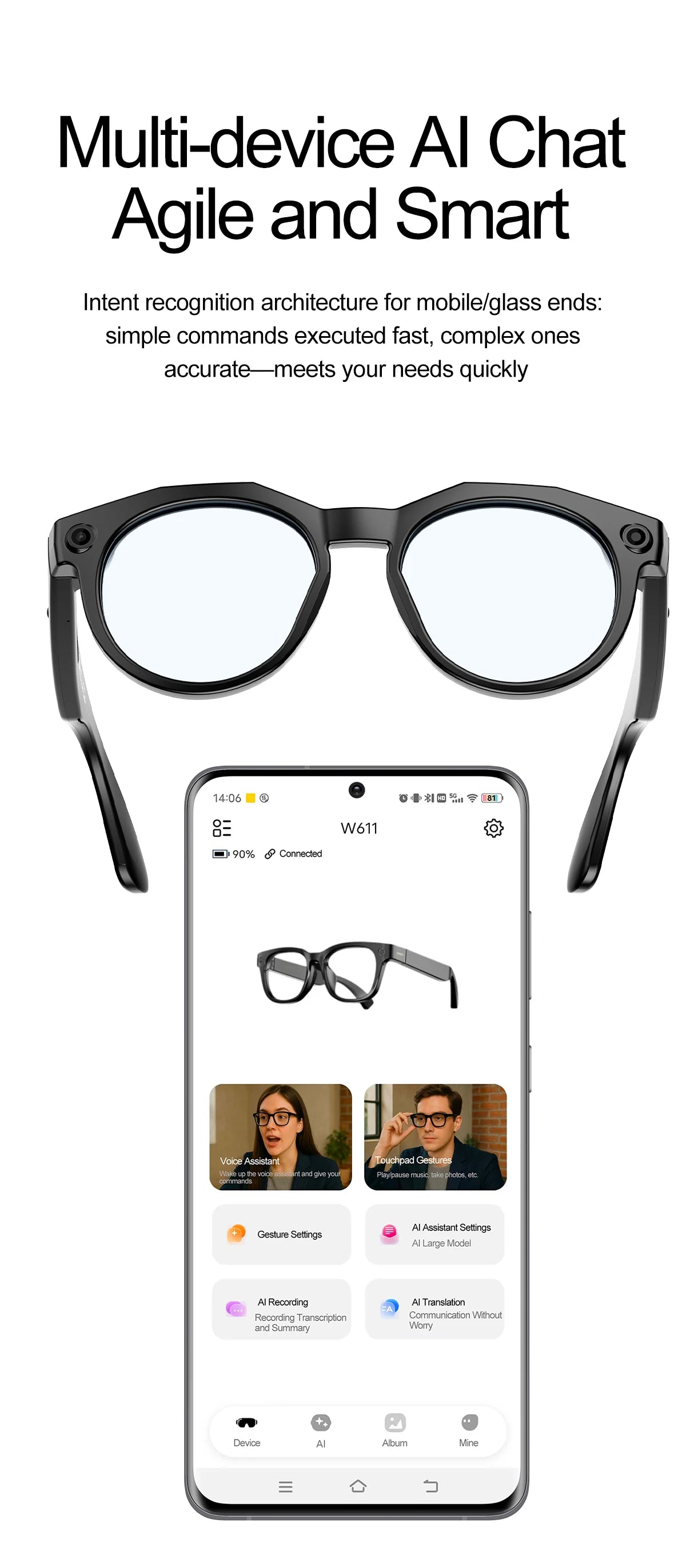 2025 AI Smart Glasses with 8MP Camera Video Recording Translation Sunglasses Bluetooth Call IP66 Waterproof AI Glasses Men Women