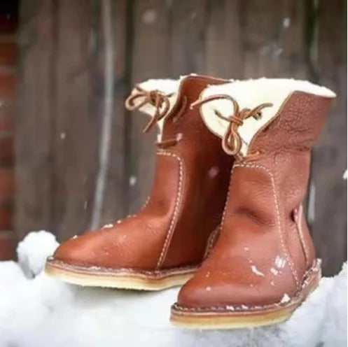 Women's Winter Boots 2025 New PU Leather Women Boots Comfortable Flat Fleece Warm Shoes Women's Ankle Boots Female Footwear