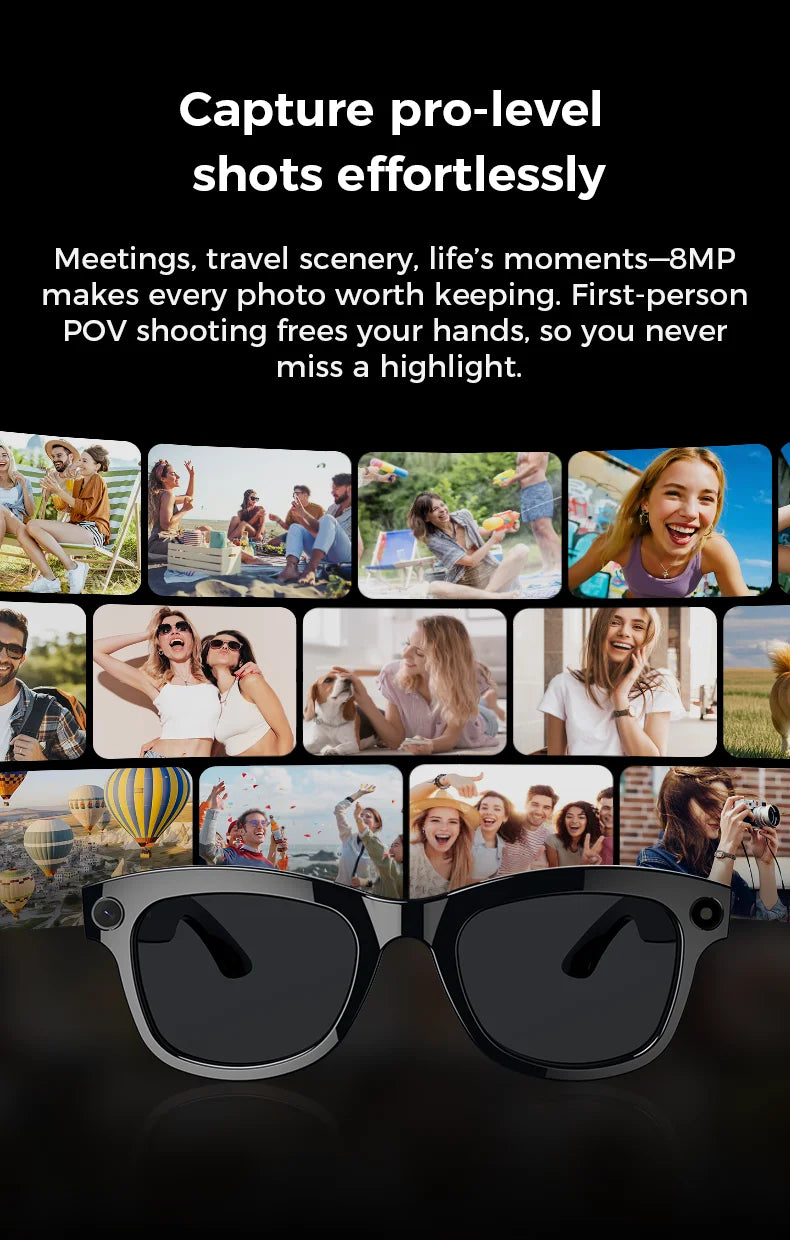 Ai Smart Glasses With 800w High-definition Camera, 4G Memory,Bluetooth Headphones,call,Music,Photo Shooting,Video Recording