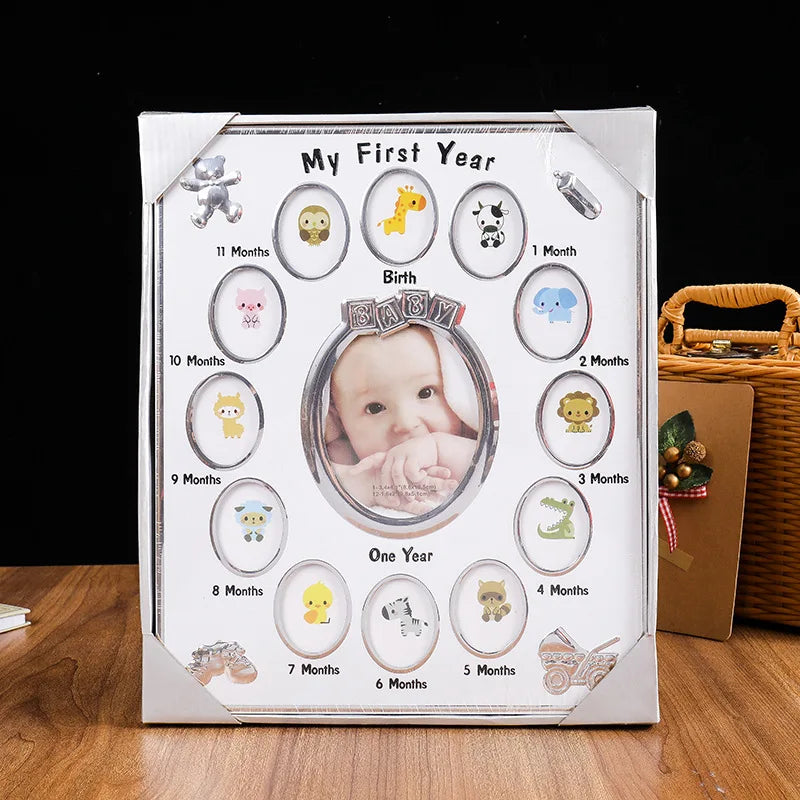 Baby Keepsake Gift My First Year 1 to 12 Months Photo Frame Kids Keepsake Metal Frames Home Decor Baby Growth Record