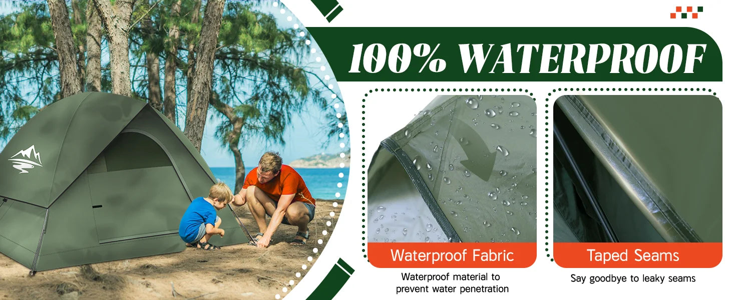 3-4 People Tents for Camping with Shelter 100% Waterproof Windproof  Easy Set Up Tent with Removable for Adventure Backyard