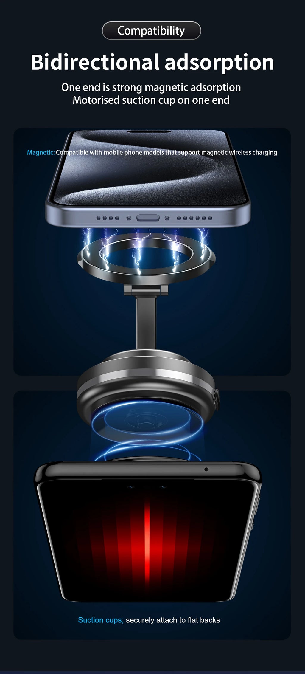 Strong Magnetic Suction Phone Holder, Foldable Design, 360° Adjustable Vacuum Mount for Car, Desk, Bathroom, Universal Use