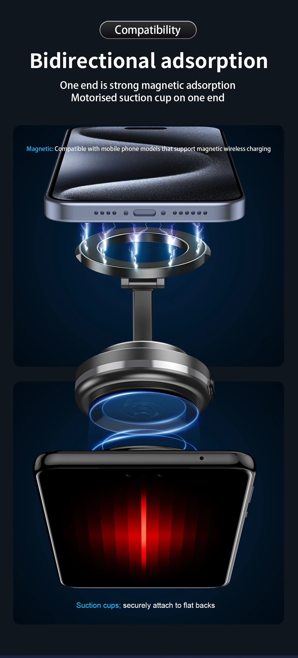 Strong Magnetic Suction Phone Holder, Foldable Design, 360° Adjustable Vacuum Mount for Car, Desk, Bathroom, Universal Use