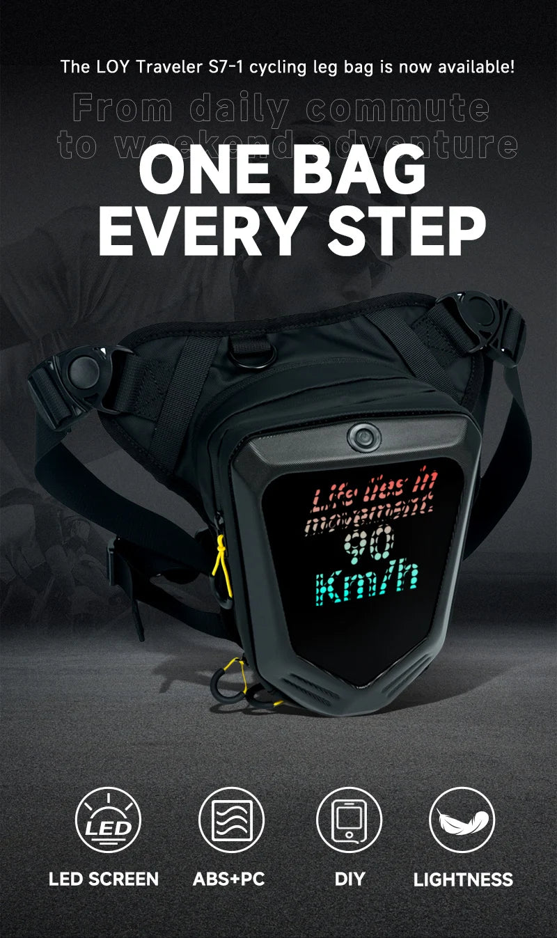 Motorcycle Bicycle Leg Side Bag LED DIY Smart APP Display Backpack Outdoor Casual Waist Bag Bike Mobile Phone Purse Hip Bum Pack