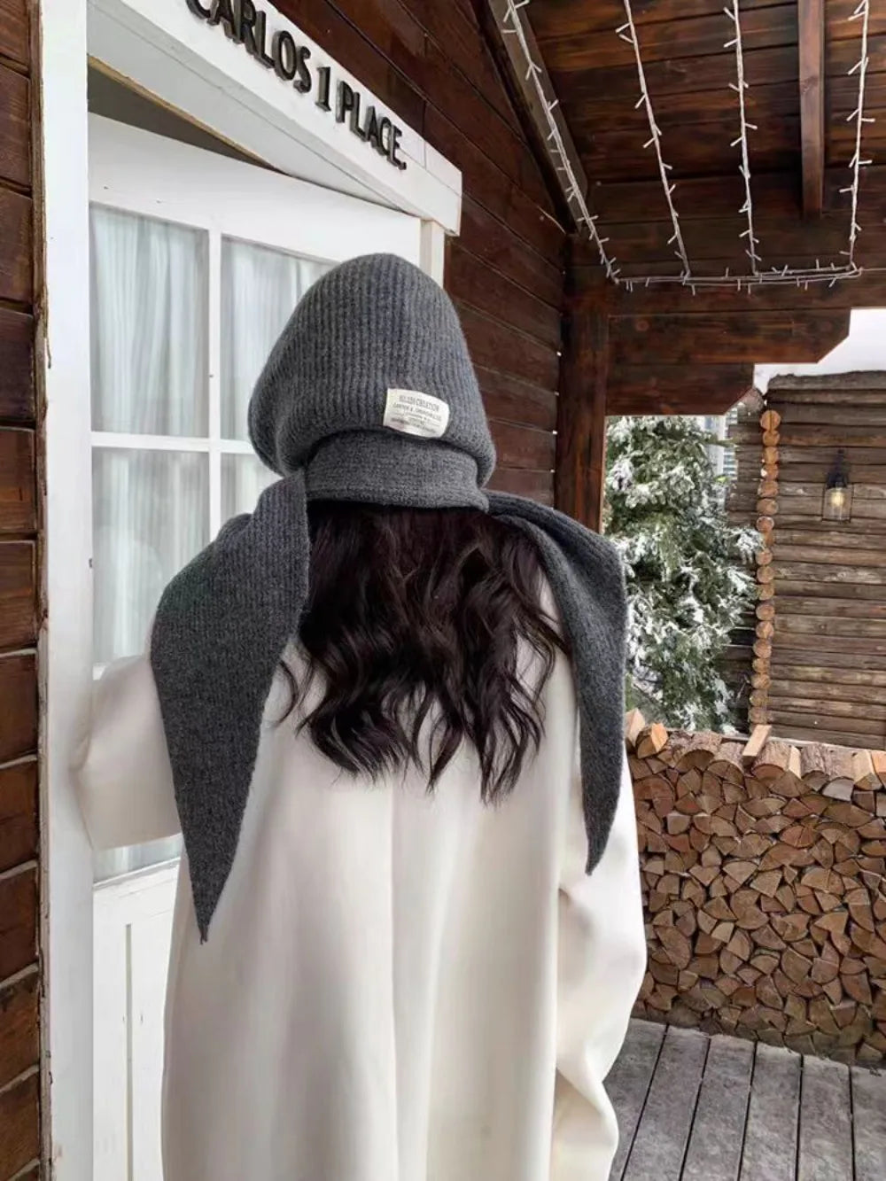Knitted Winter Balaclava One-Piece Hooded Hat Ear Protection Cap Winter Accessories Thickened Neck Collar Unisex Wear