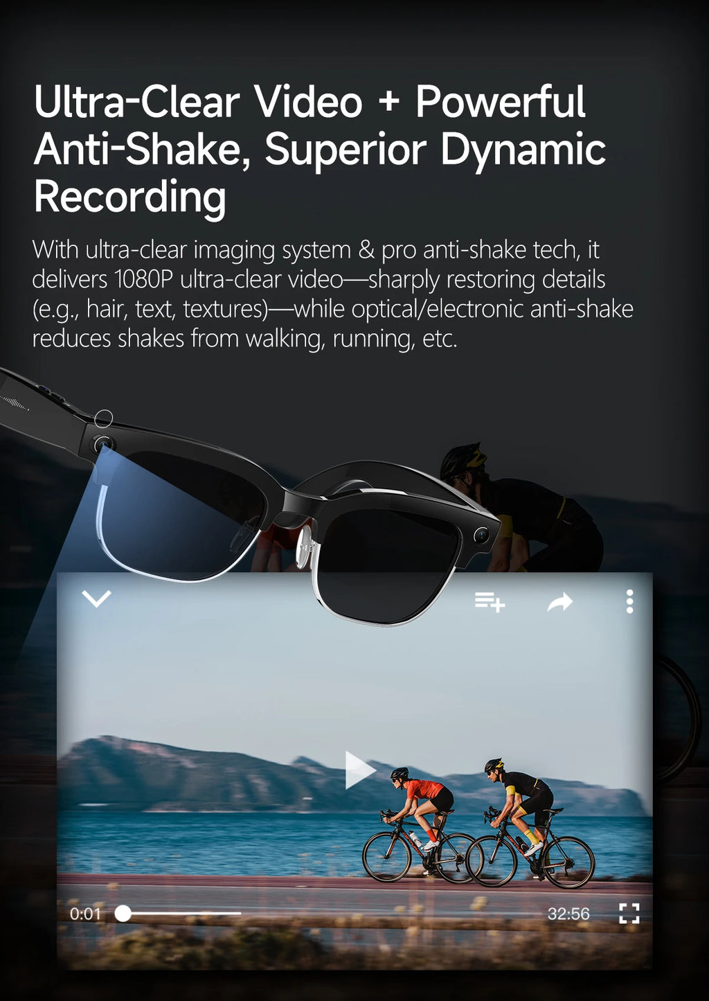 AI Smart Glasses 8 Million Pixels Recording Videos Photo Recognition Answer Translation 290mAh IP66 Waterproof Bluetooth Glasses