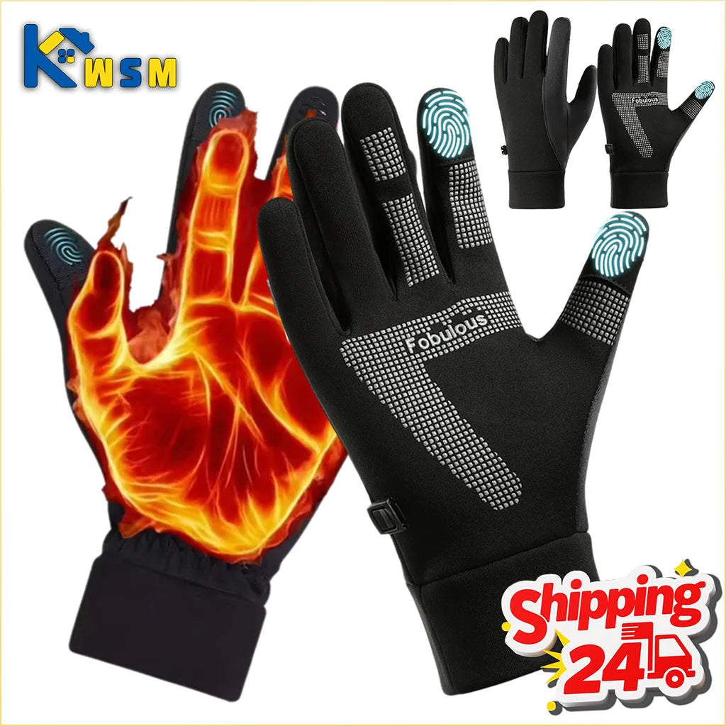 Men Winter Warm Gloves Waterproof Windproof Touchscreen Fleece Lined Thermal Anti Slip Gloves for Outdoor Cycling Hiking
