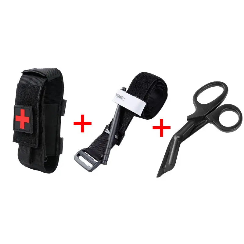 First aid kit, tourniquet, Molle survival kit, care stand, medical equipment, scissors, outdoor equipment kit