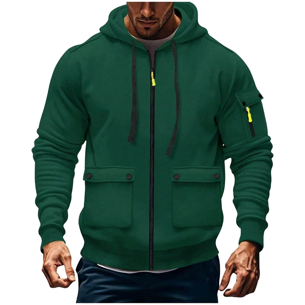 Zipper Hoodies 2025 Autumn Winter Men's New Long Sleeve Hooded Sweatshirt Fashion pocket decoration Male Fleece Outfit sports
