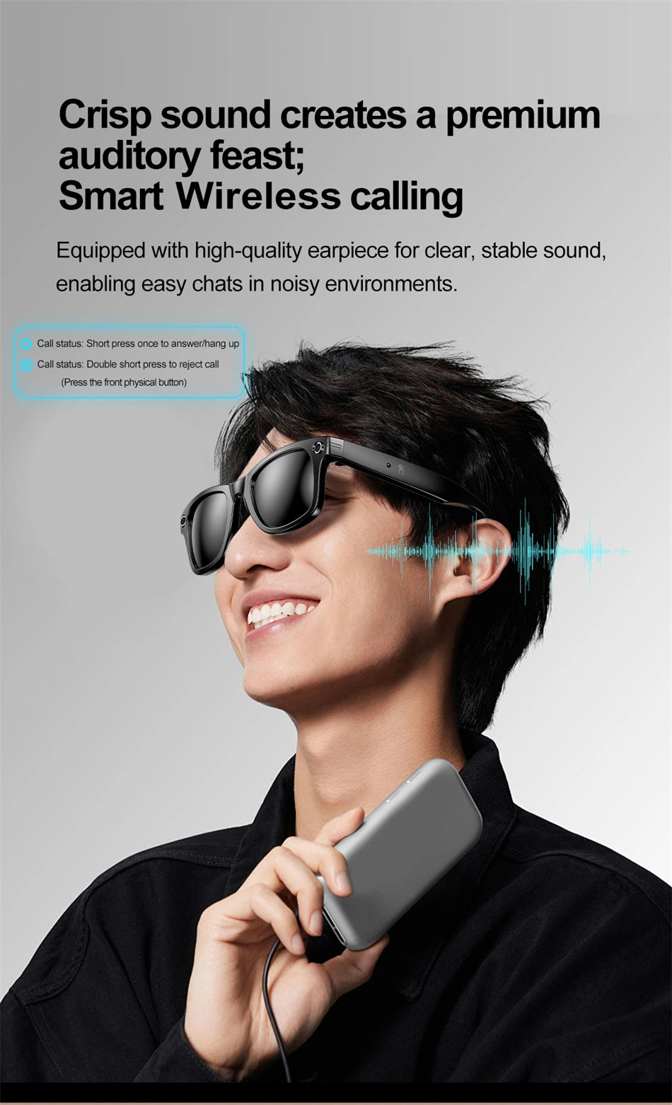 AI Smart Glasses with HD Camera for Photos Videos Hands-Free Vlog Recording Camera Glasses Audio for Driving Outdoor Sunglasses