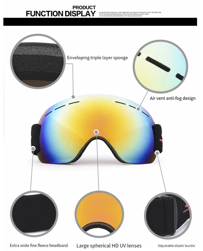 Ski Goggles Winter Snow Sports Goggles Double Layers Anti-Fog Outdoor Snow Snowboard Glasses for Men Women Protection Ski Mask