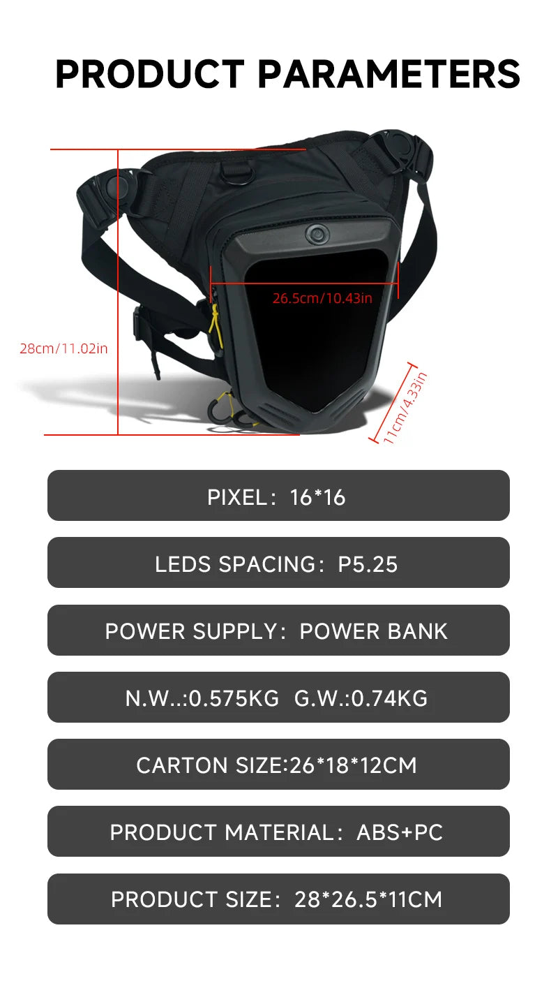 Motorcycle Bicycle Leg Side Bag LED DIY Smart APP Display Backpack Outdoor Casual Waist Bag Bike Mobile Phone Purse Hip Bum Pack