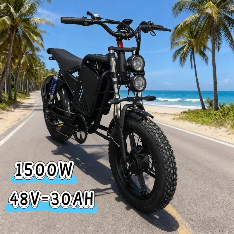 E-bike 20-inch double shock absorber, 1500W 48V 30AH endurance electric bicycle，leisure and entertainment off-road electric bike